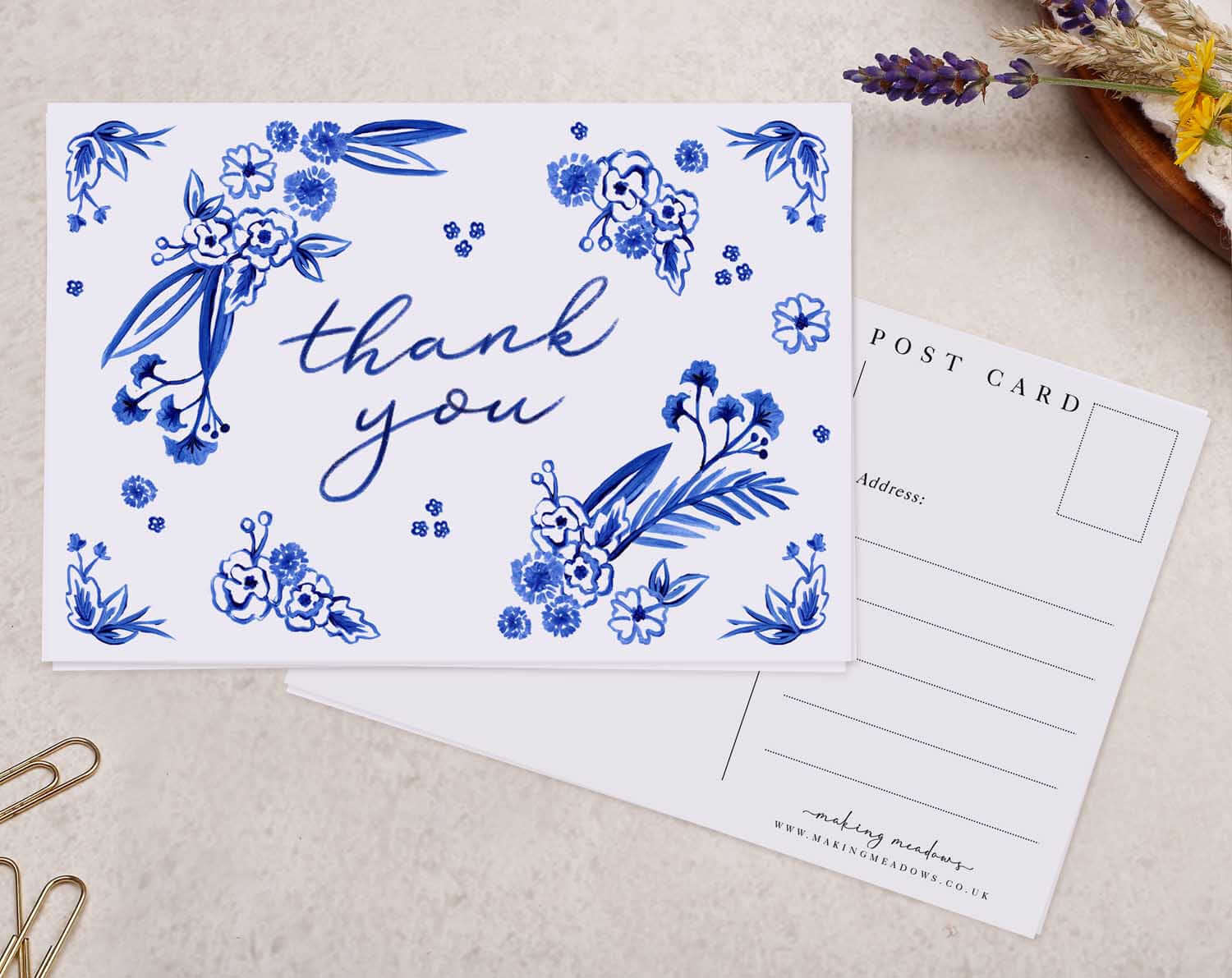 Blue Porcelain Thank You Postcard. Post Cards designed by Making Meadows