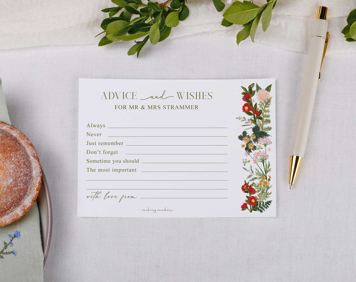 Boho Wedding Advice Cards with floral design for capturing guest messages and wishes.