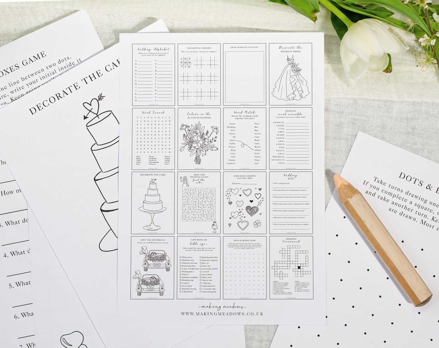 Wedding Kids Activity Pack featuring games and puzzles designed for children.