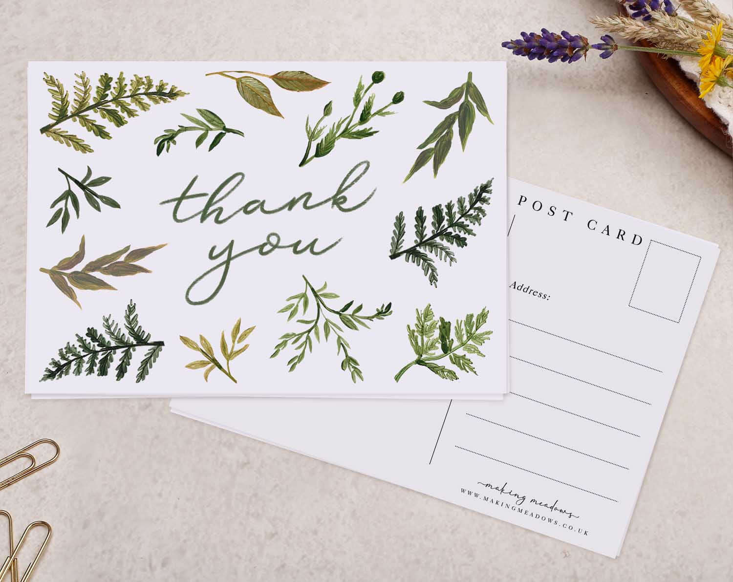Botanical Thank You Postcard. Post Cards designed by Making Meadows
