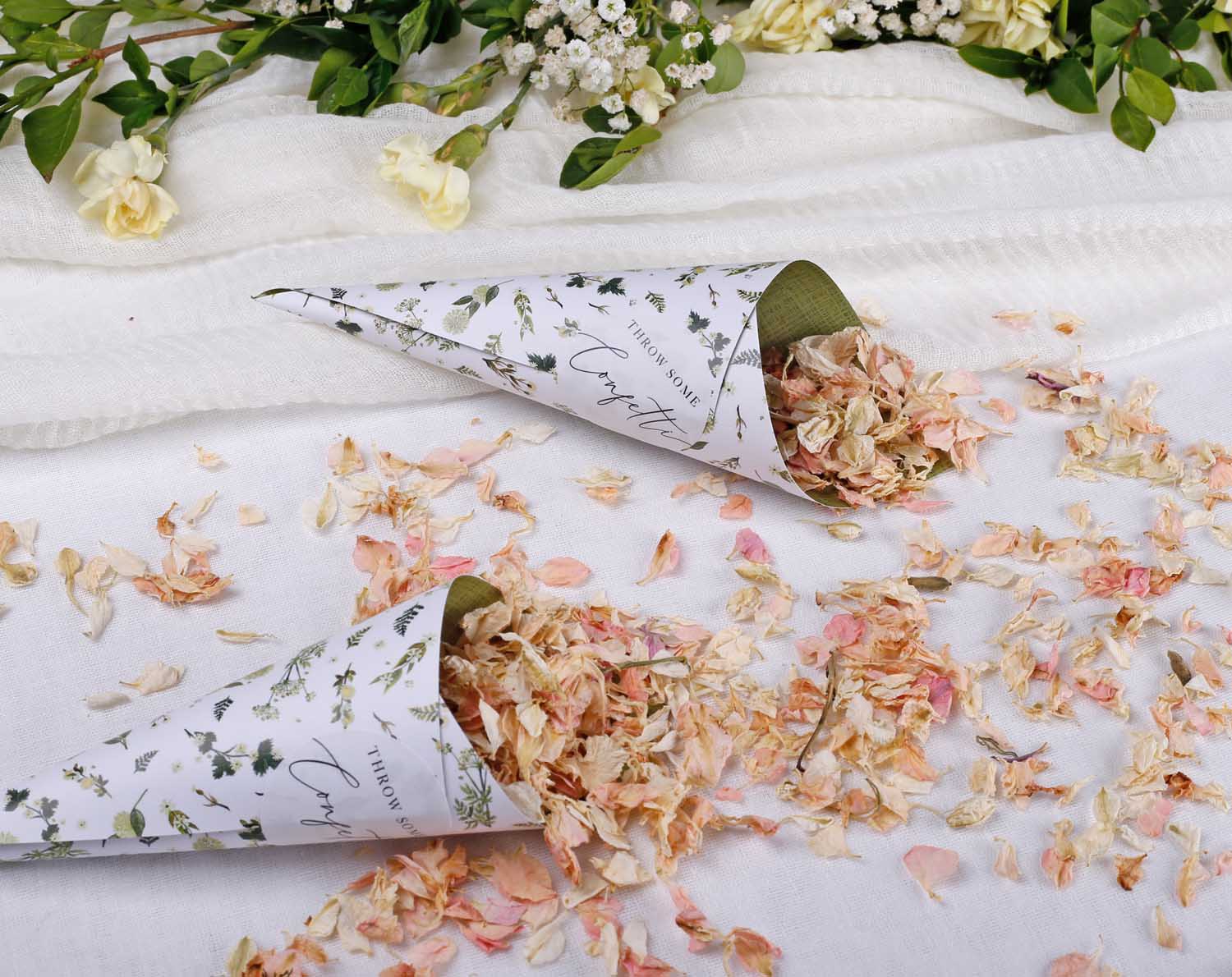 Botanical Wedding Confetti Cones with dried petals