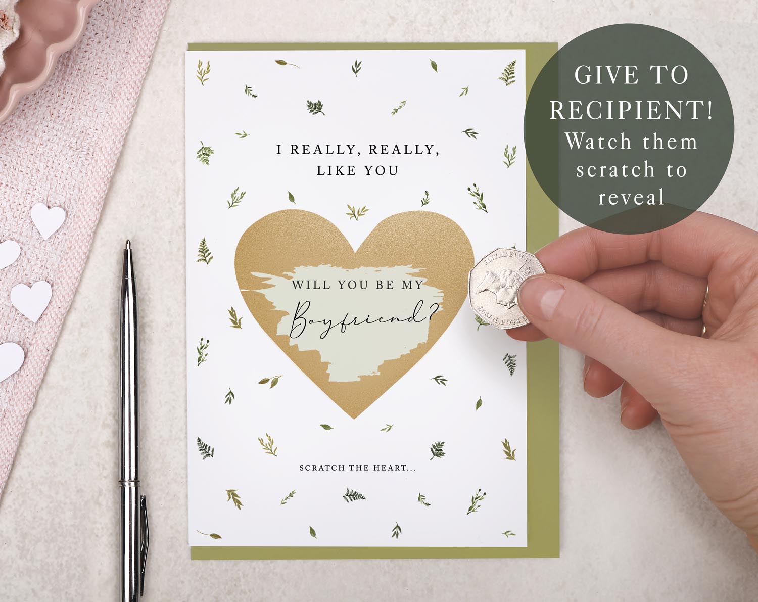 Botanical Will You Be My Boyfriend Scratch To Reveal Greeting Card. Greeting & Note Cards designed by Making Meadows
