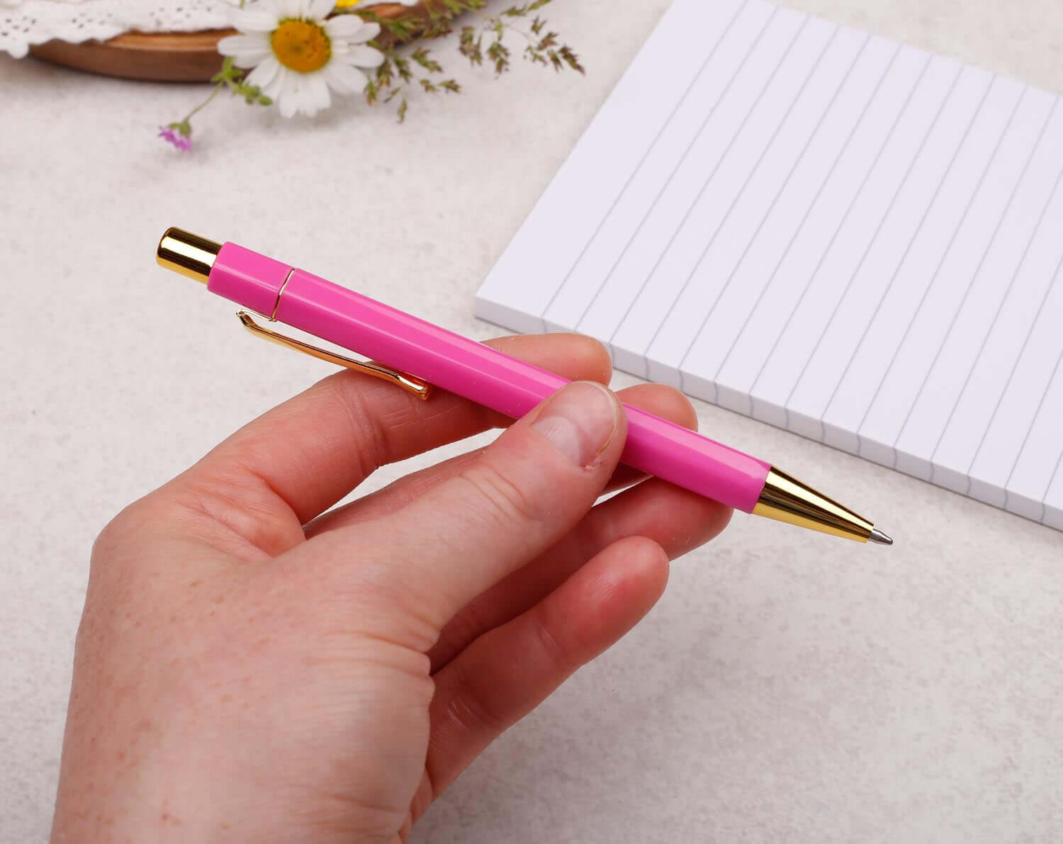 Bright Pink & Gold Ballpoint Pen. Pens designed by Making Meadows