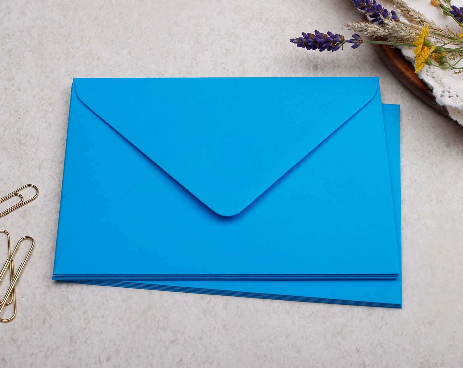 C6 Bright Blue Envelopes. Envelopes designed by Making Meadows