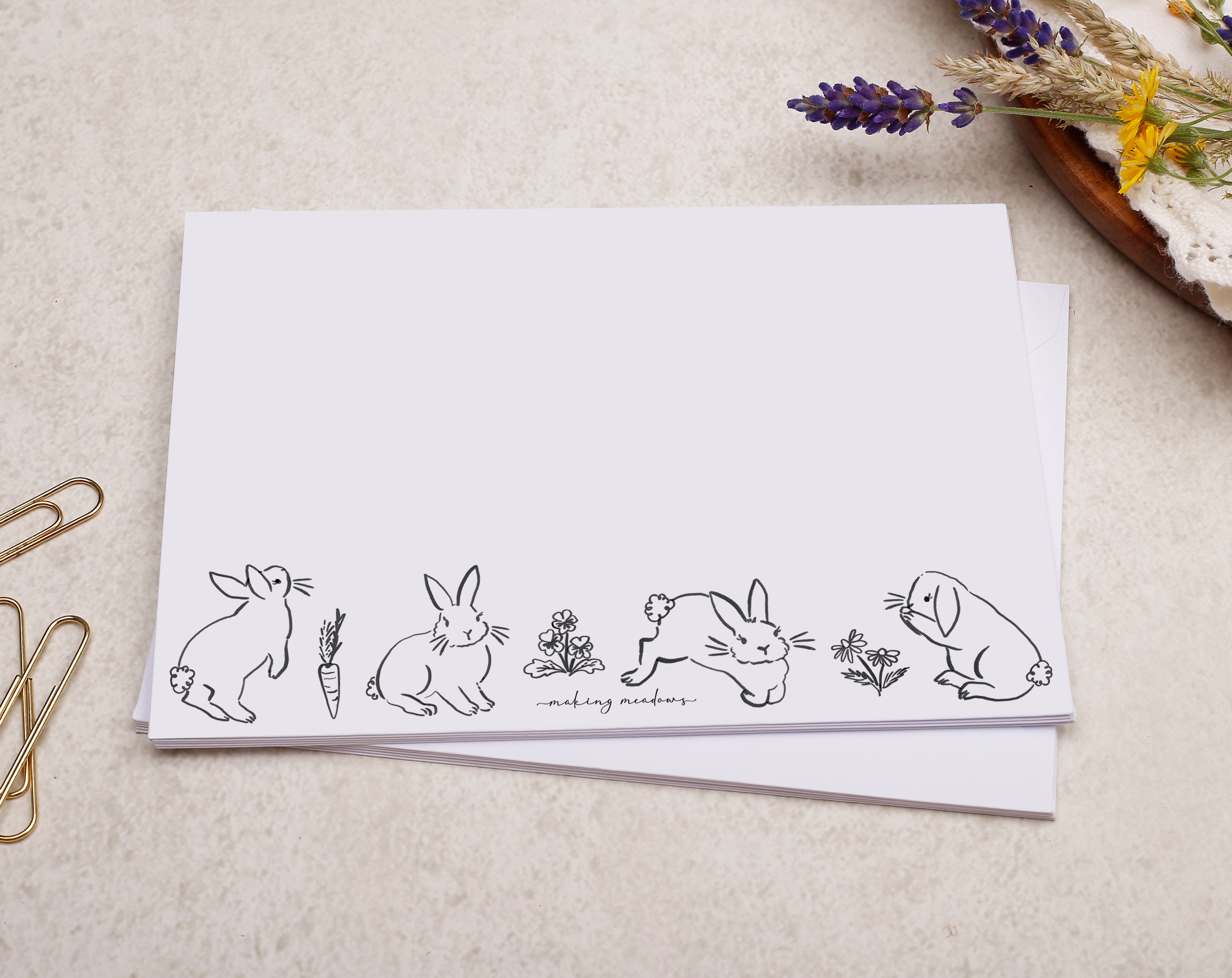 C6 Bunny Rabbit & Flower Design Decorated Envelope. Envelopes designed by Making Meadows