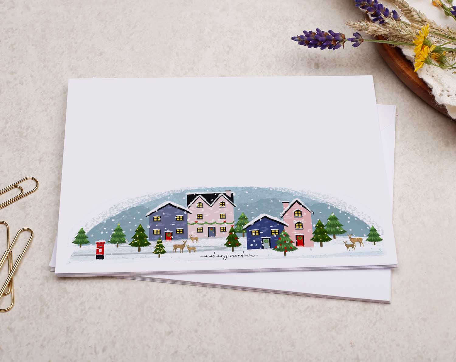 C6 Christmas Village Decorated Envelope. Envelopes designed by Making Meadows