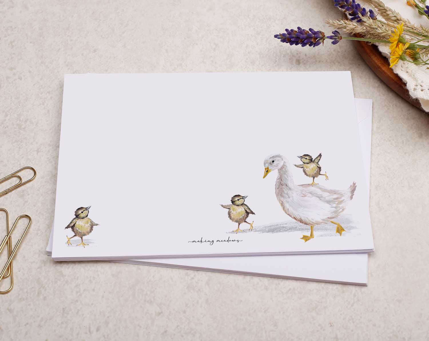 C6 Farmyard Birds Decorated Envelope. Envelopes designed by Making Meadows