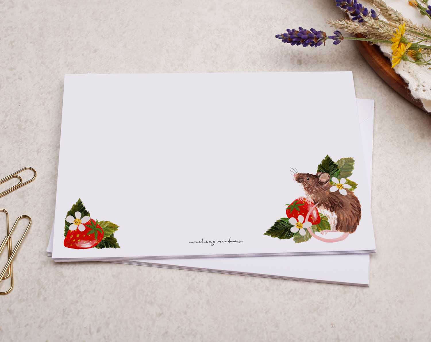 C6 Field Mouse Decorated Envelope. Envelopes designed by Making Meadows