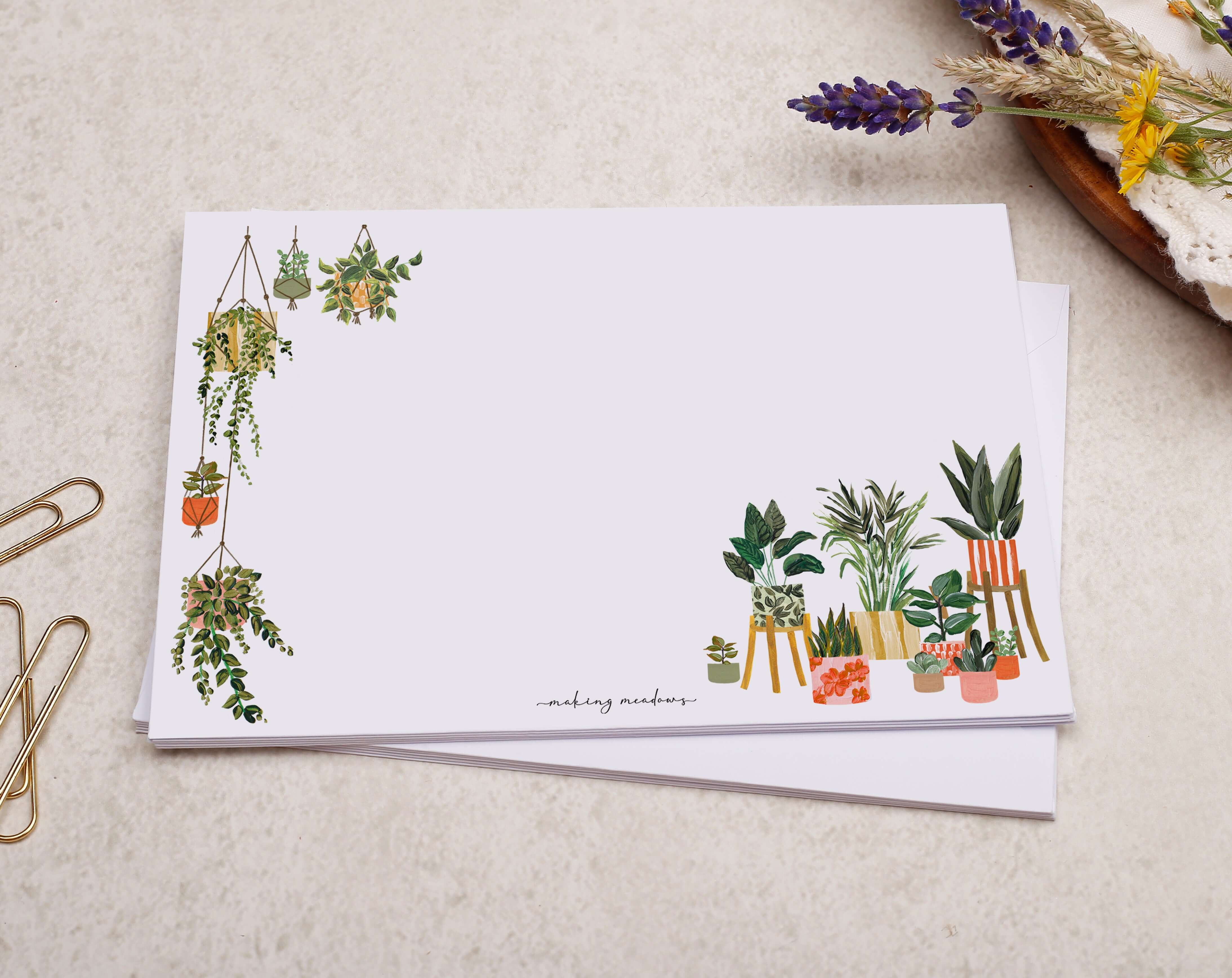 C6 Houseplants Decorated Envelope. Envelopes designed by Making Meadows