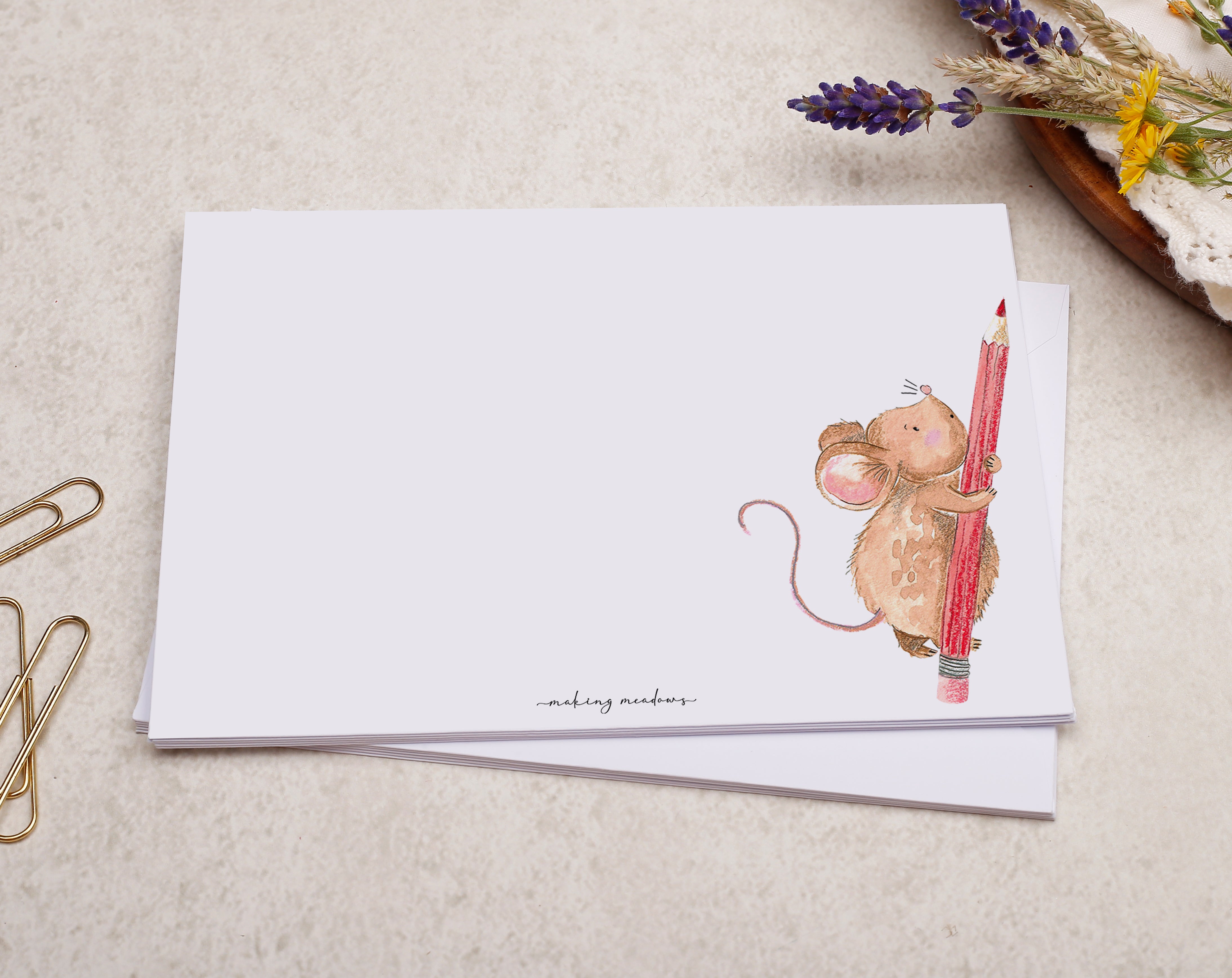C6 Mouse & Pencil Decorated Envelope. Envelopes designed by Making Meadows