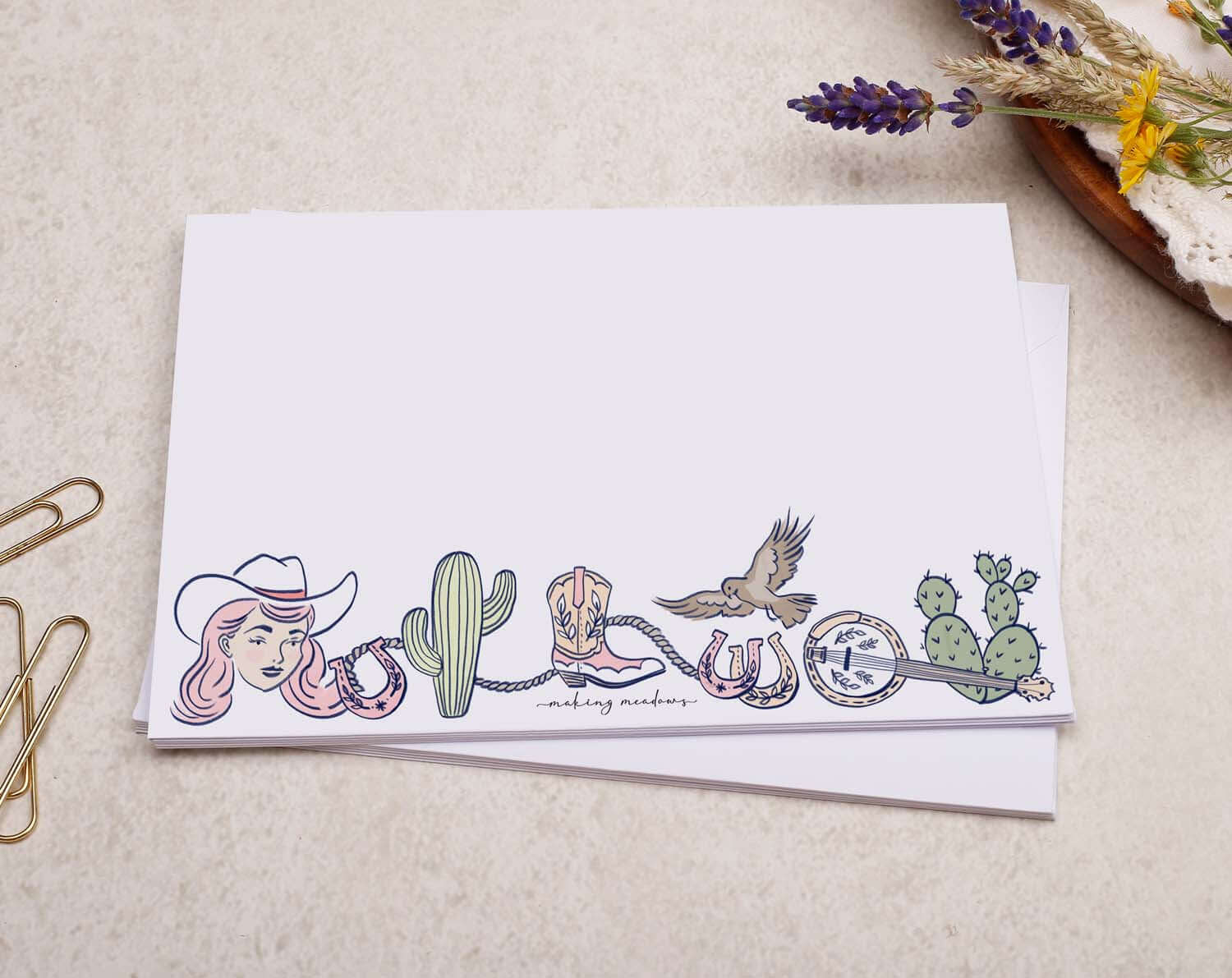 C6 Rodeo Cowgirl Decorated Envelope. Envelopes designed by Making Meadows