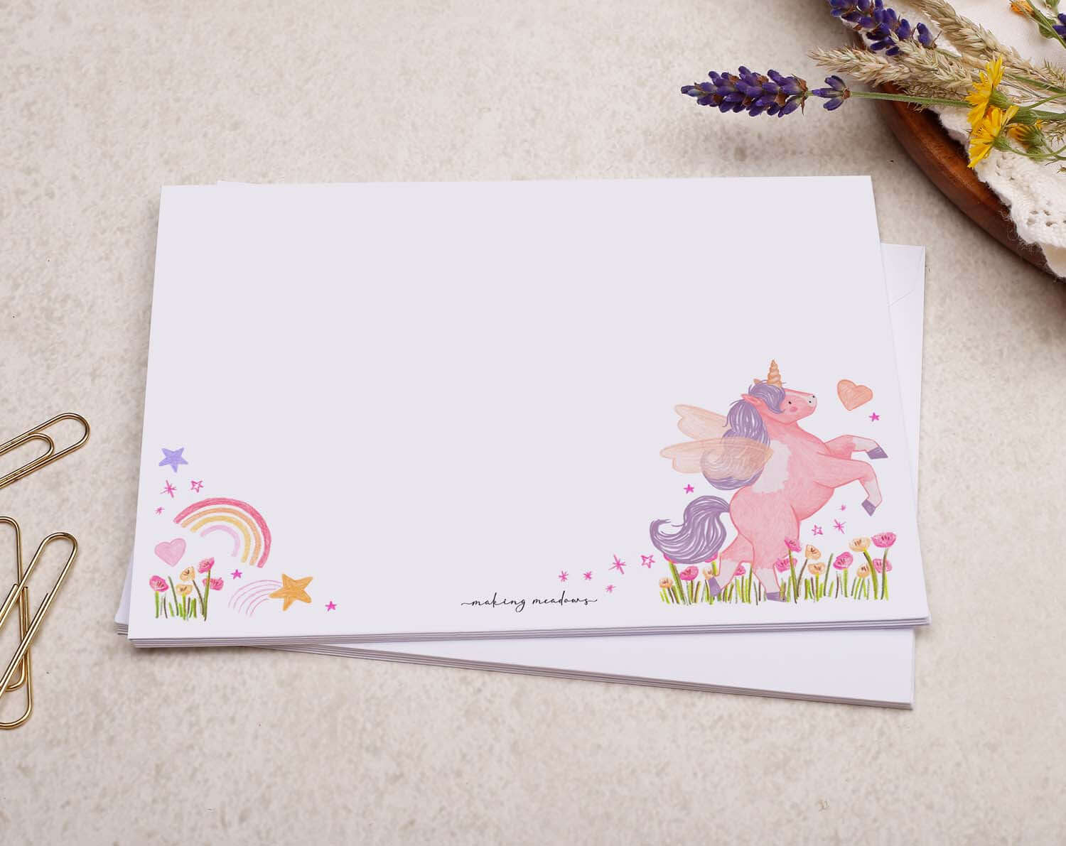 C6 Unicorn Decorated Envelopes with colorful unicorn illustration and decorative elements, perfect for fun letters and notes.