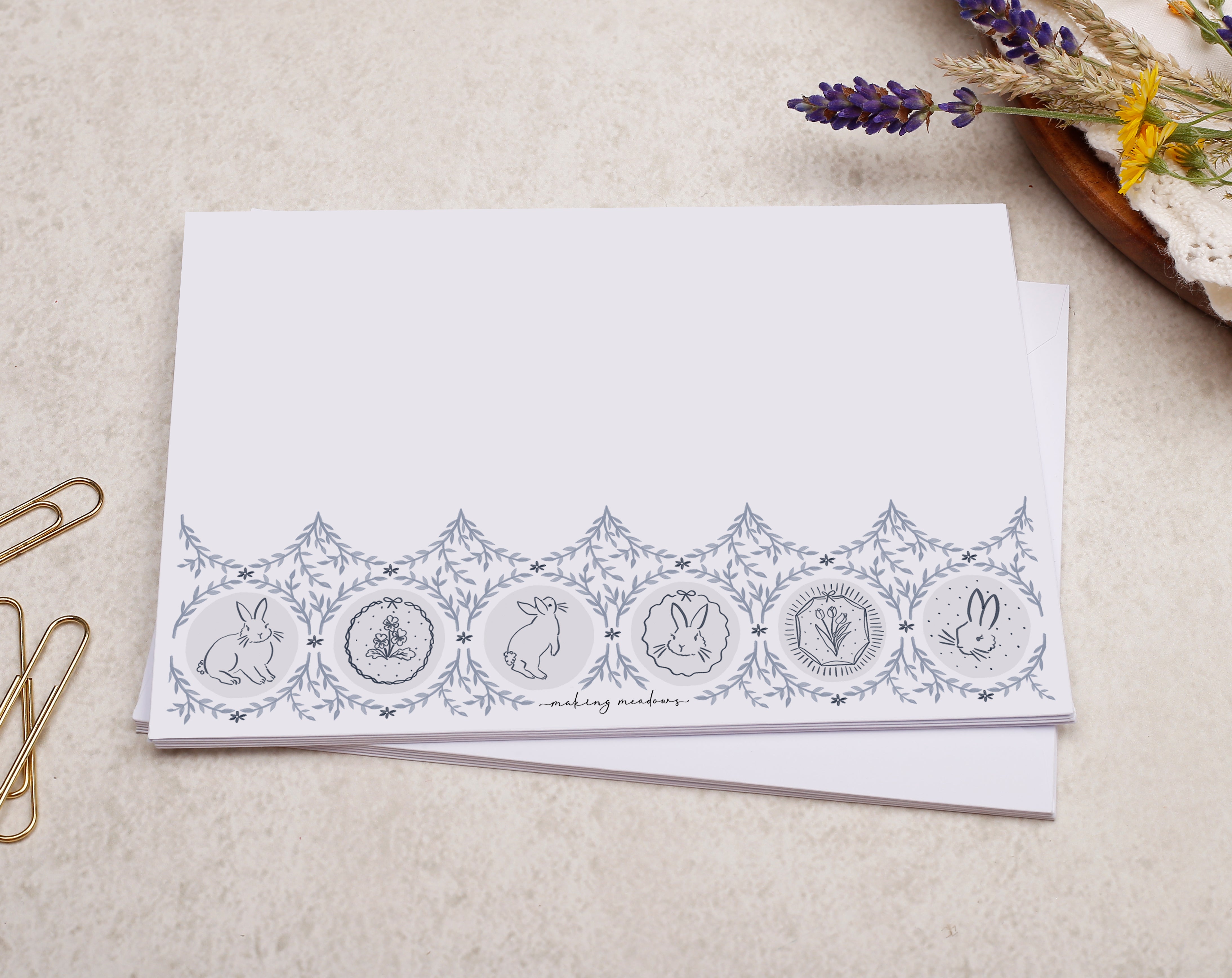 C6 Victorian Bunny Rabbit Decorated Envelope. Envelopes designed by Making Meadows