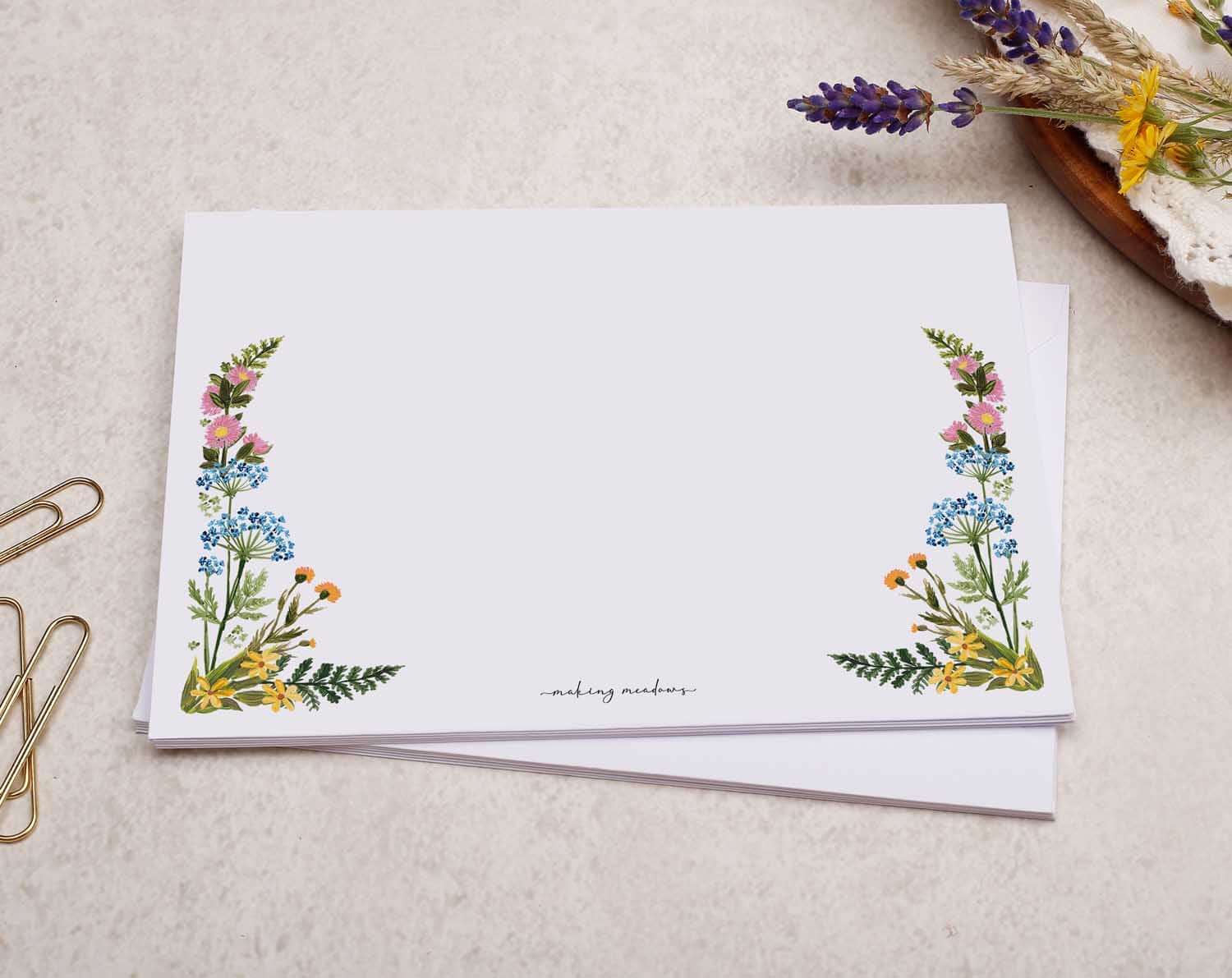 C6 Wild Flowers Decorated Envelope. Envelopes designed by Making Meadows