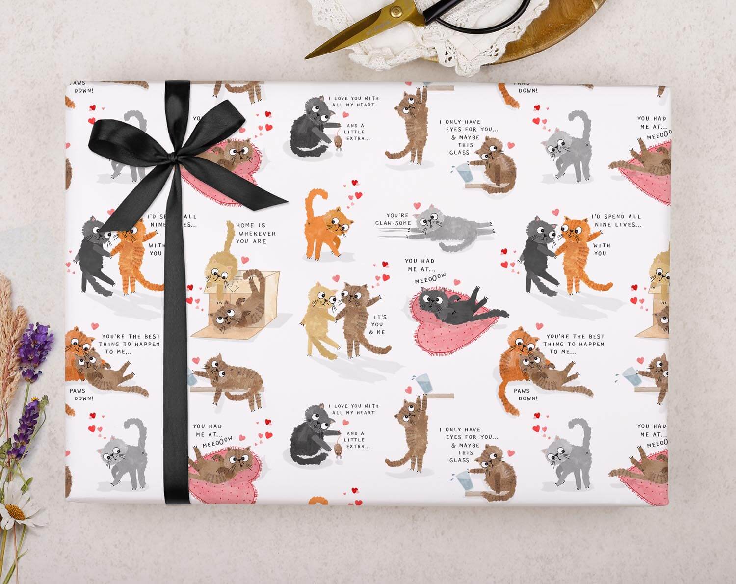 Cat Anniversary Wrapping Paper. Wrapping Paper designed by Making Meadows