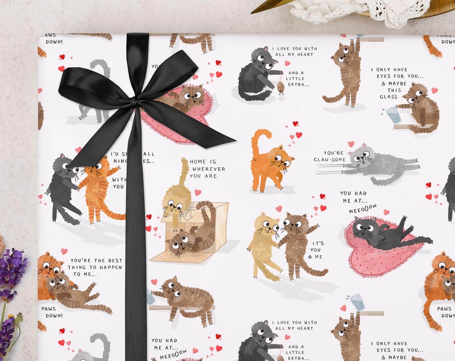 Cat Anniversary Wrapping Paper. Wrapping Paper designed by Making Meadows