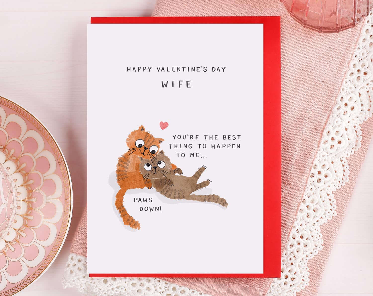 Cats Cuddling Wife Valentine Card. Greeting & Note Cards designed by Making Meadows