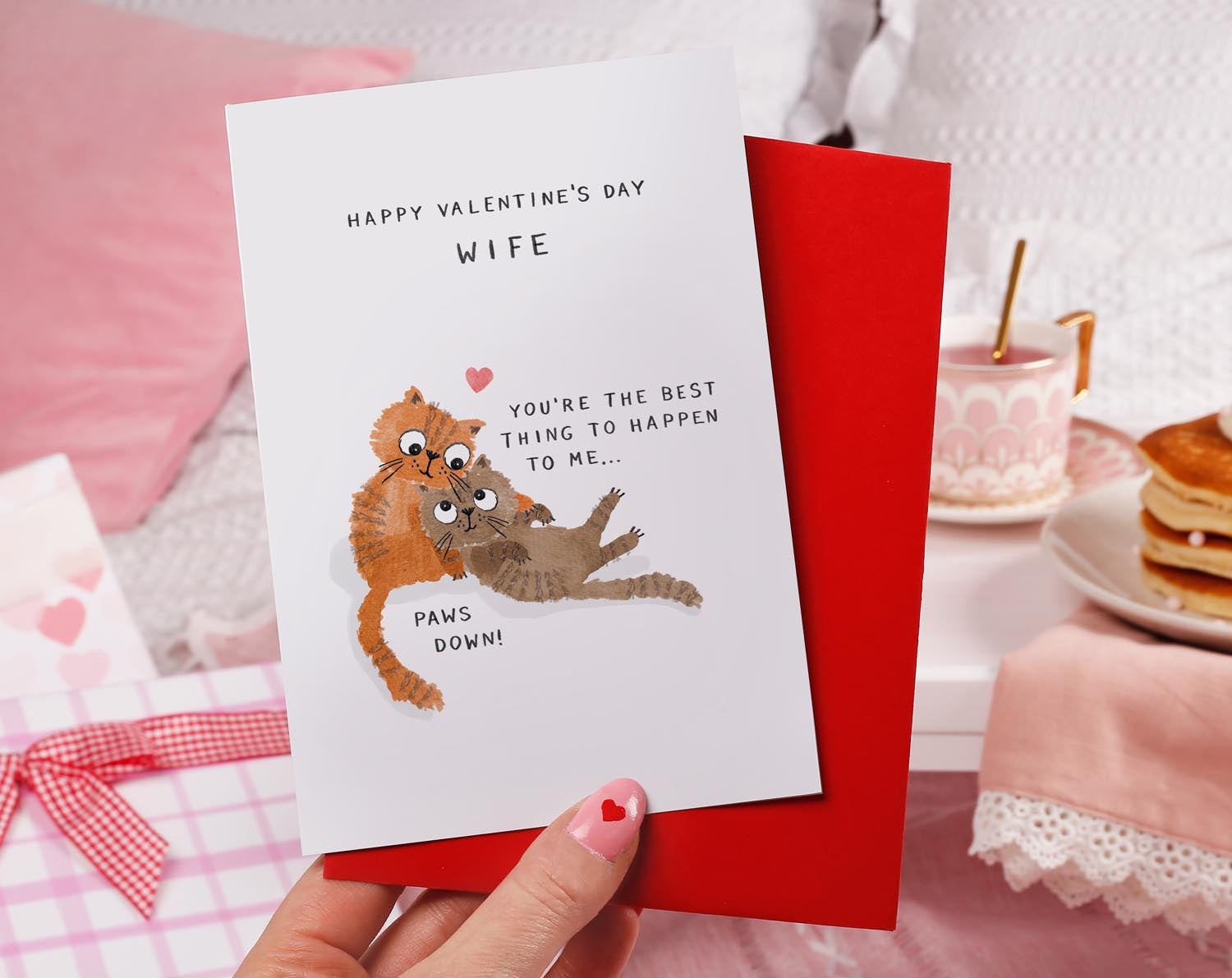 Cats Cuddling Wife Valentine Card. Greeting & Note Cards designed by Making Meadows