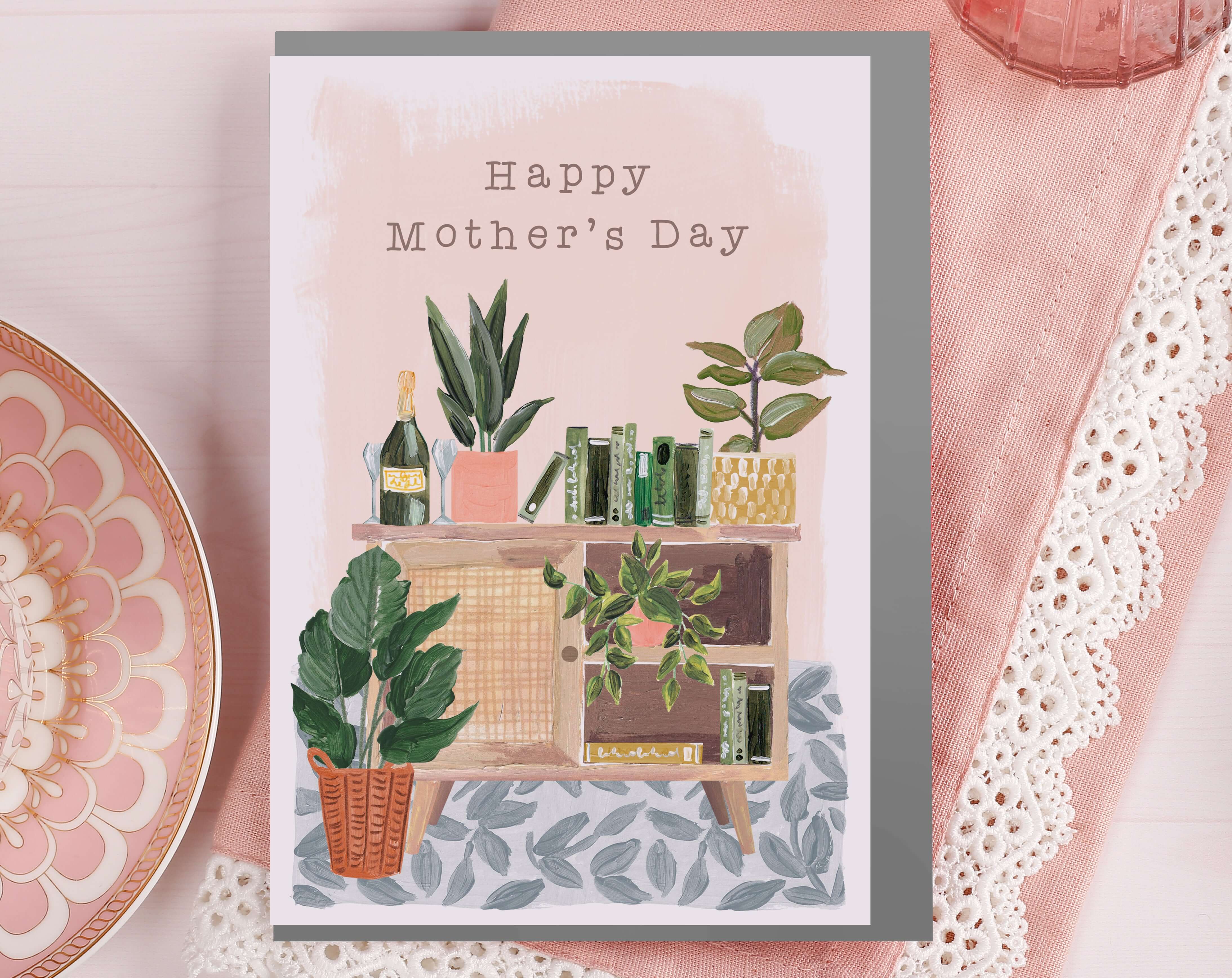 Champagne & Plants Mother's Day Card. Greeting & Note Cards designed by Making Meadows