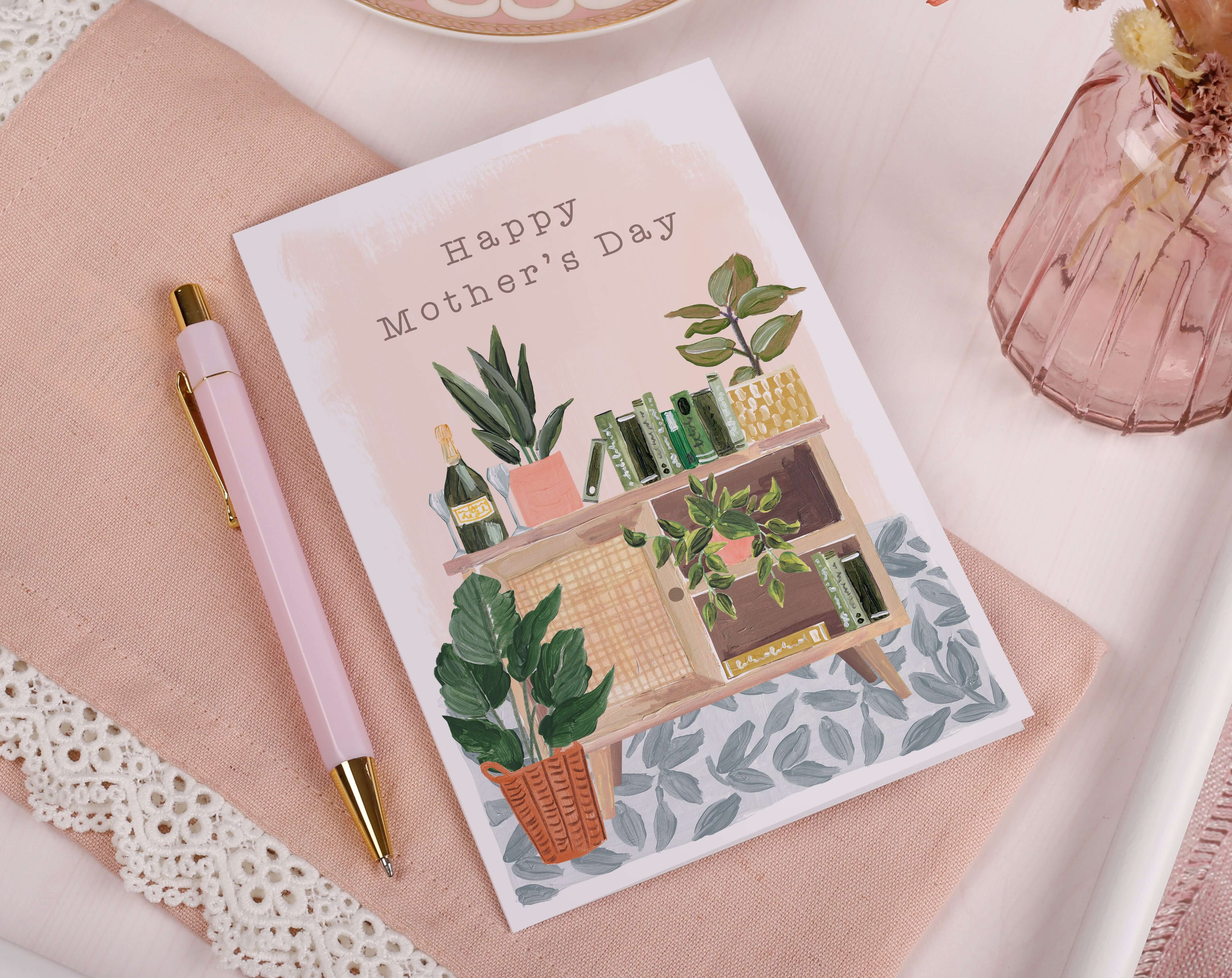 Champagne & Plants Mother's Day Card. Greeting & Note Cards designed by Making Meadows