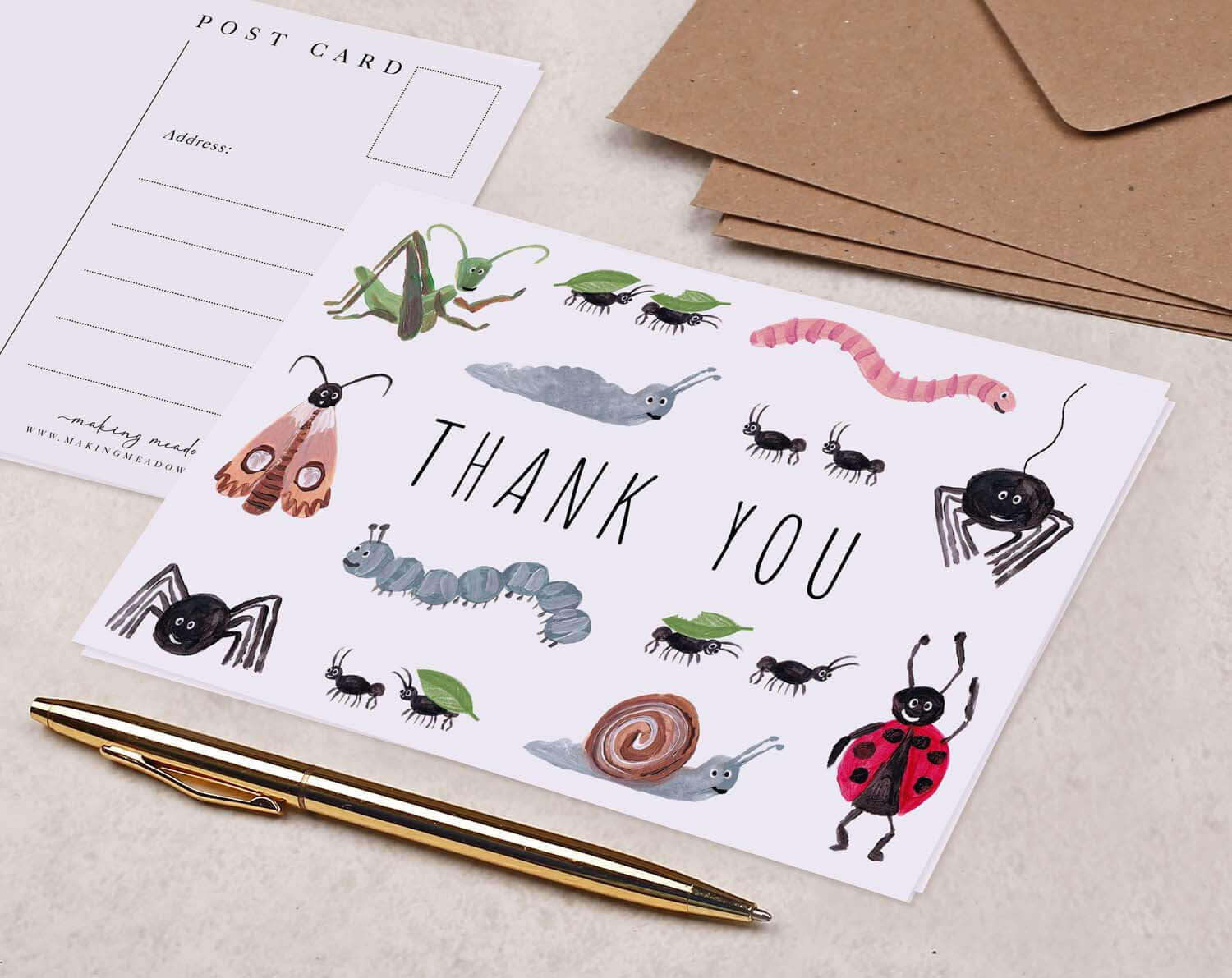Children's Insect Thank You Postcard. Post Cards designed by Making Meadows