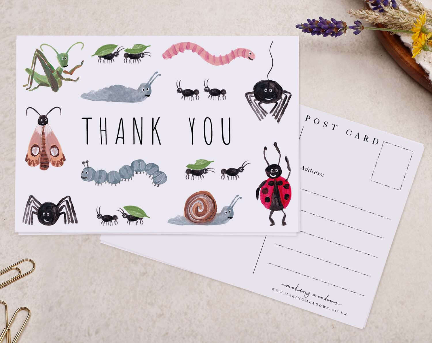Children's Insect Thank You Postcard. Post Cards designed by Making Meadows