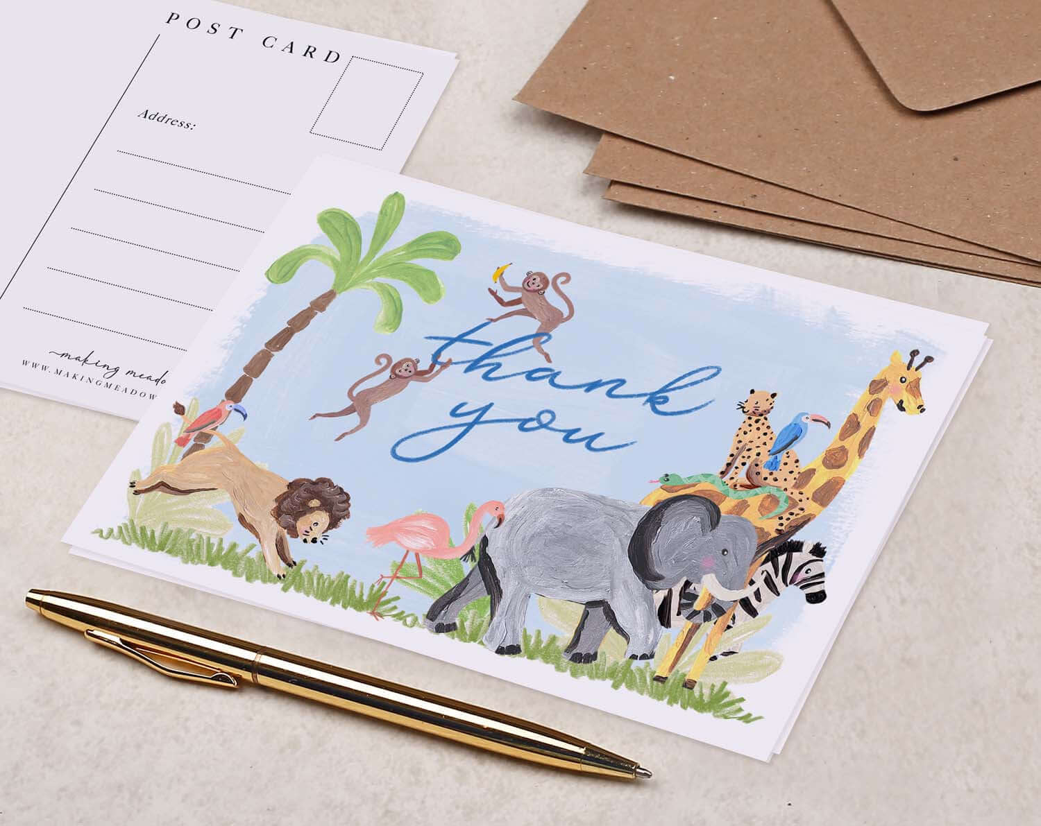 Children's Jungle Thank You Postcard. Post Cards designed by Making Meadows