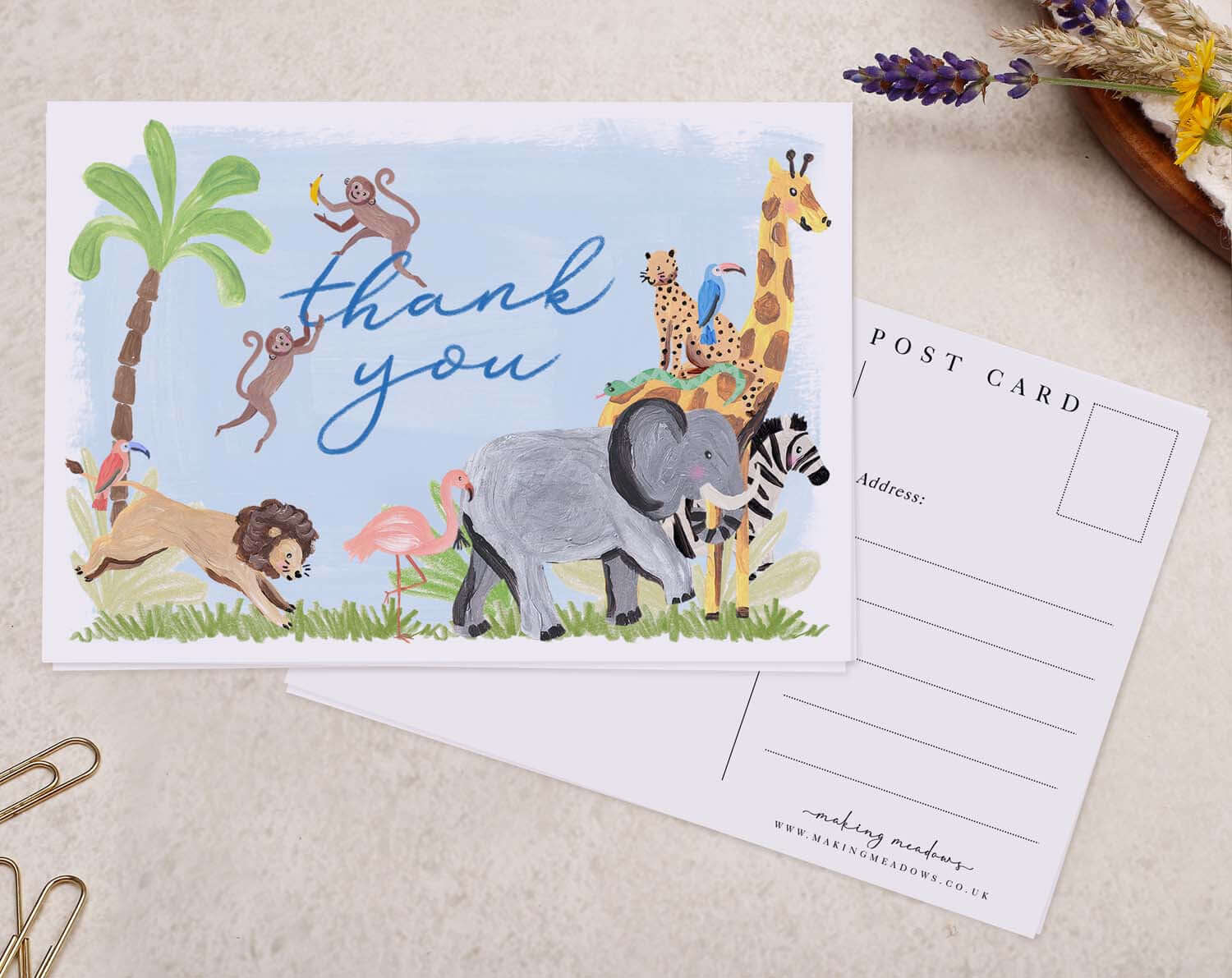 Children's Jungle Thank You Postcard. Post Cards designed by Making Meadows