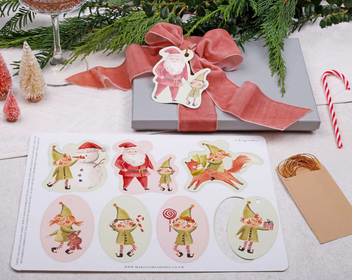 Elf Christmas Gift Tags featuring playful elf illustrations, perfect for festive gift wrapping.