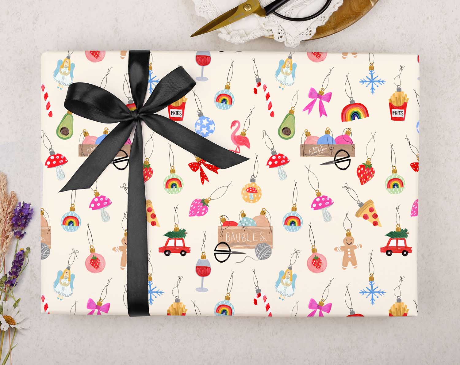 Christmas Ornaments Wrapping Paper. Wrapping Paper designed by Making Meadows