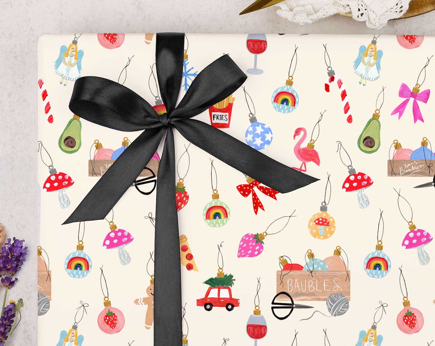 Christmas Ornaments Wrapping Paper. Wrapping Paper designed by Making Meadows