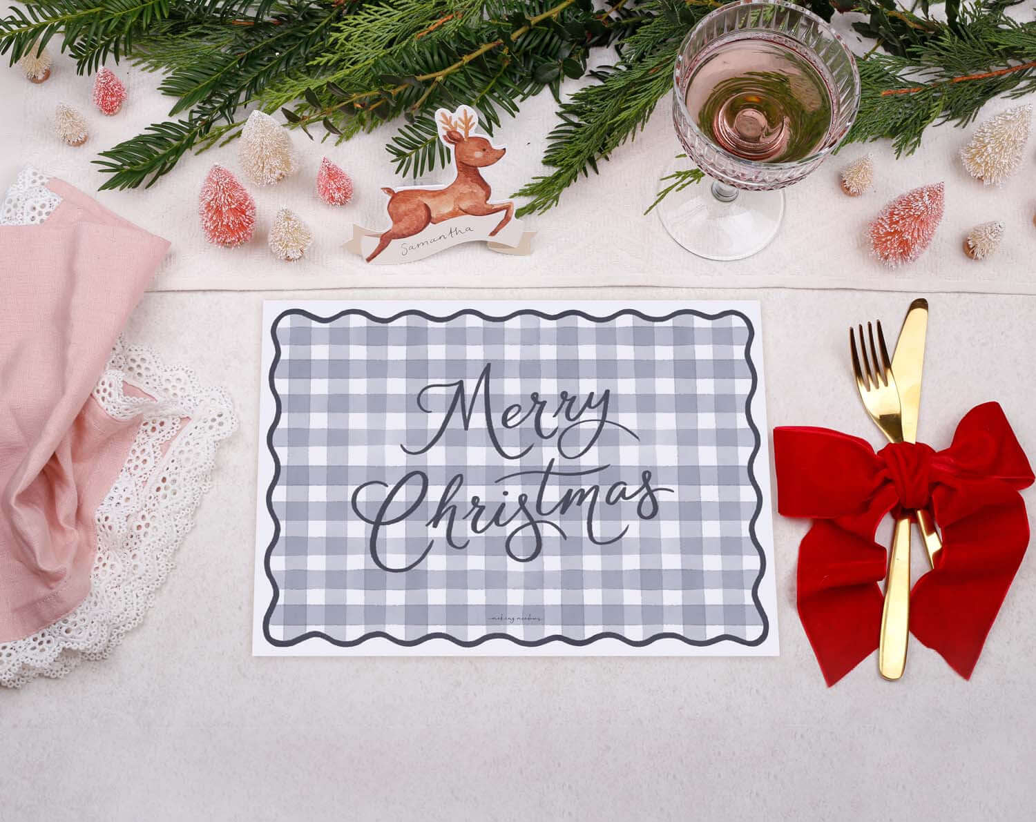 Blue Gingham Christmas Placemats designed by Making Meadows