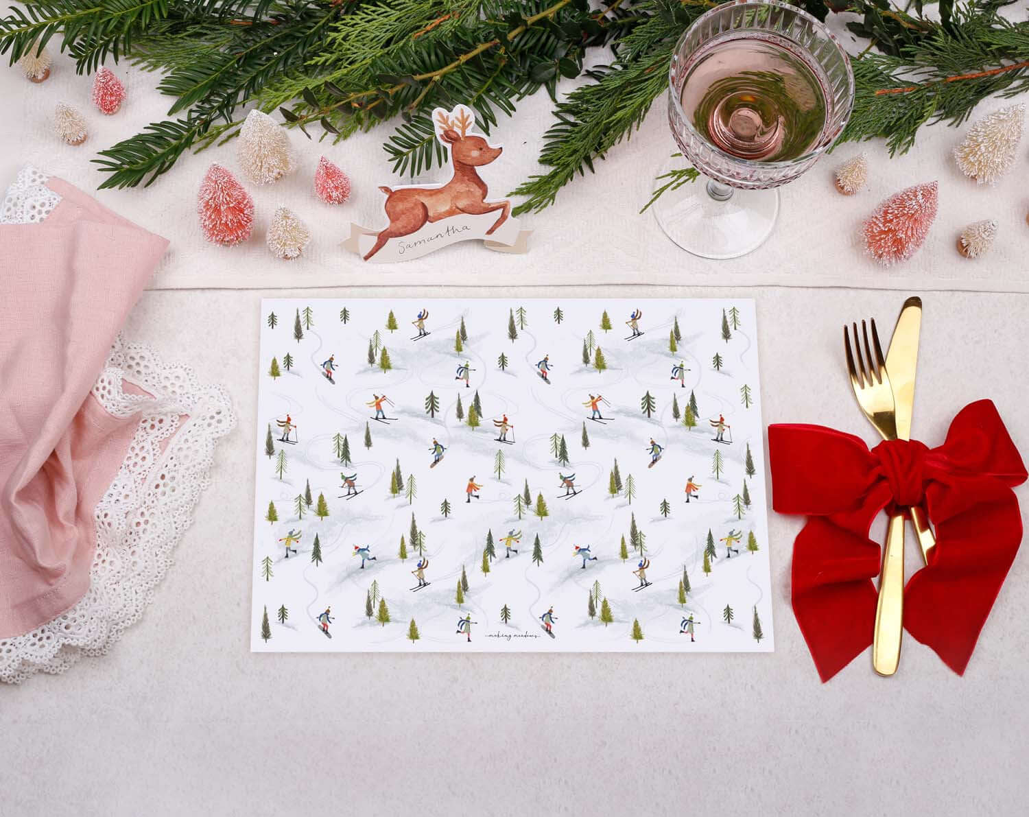 Skiing Christmas Placemats designed by Making Meadows
