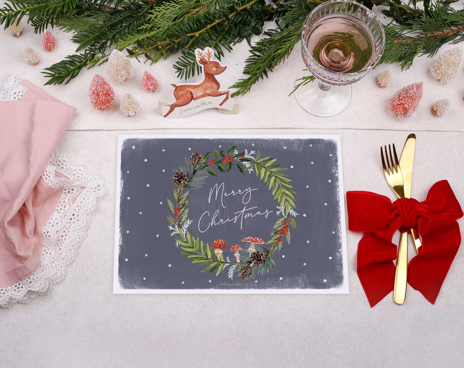 Wreath Christmas Placemats designed by Making Meadows