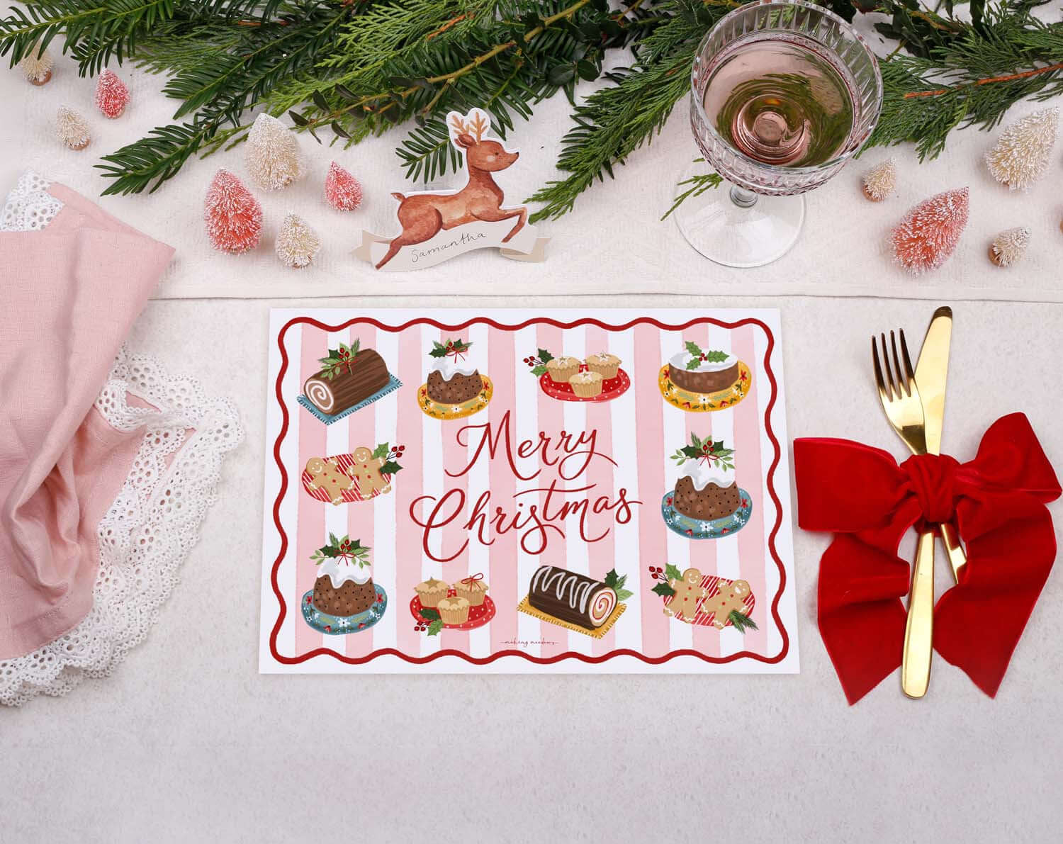 Pink Food Christmas Placemats designed by Making Meadows