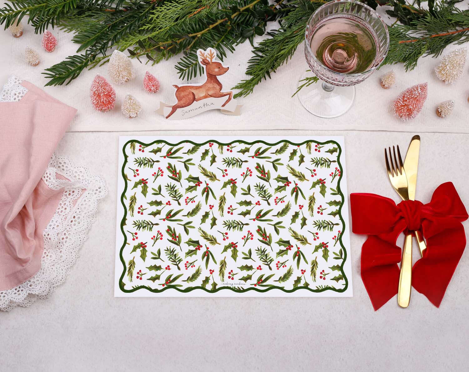 Holly Christmas Placemats designed by Making Meadows