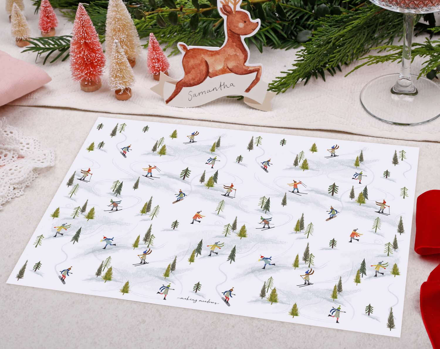 Skiing Christmas Placemats designed by Making Meadows
