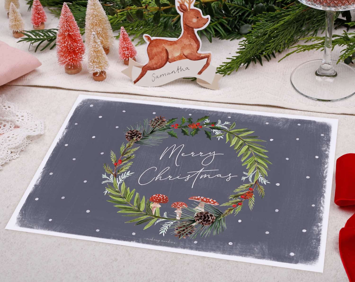 Wreath Christmas Placemats designed by Making Meadows