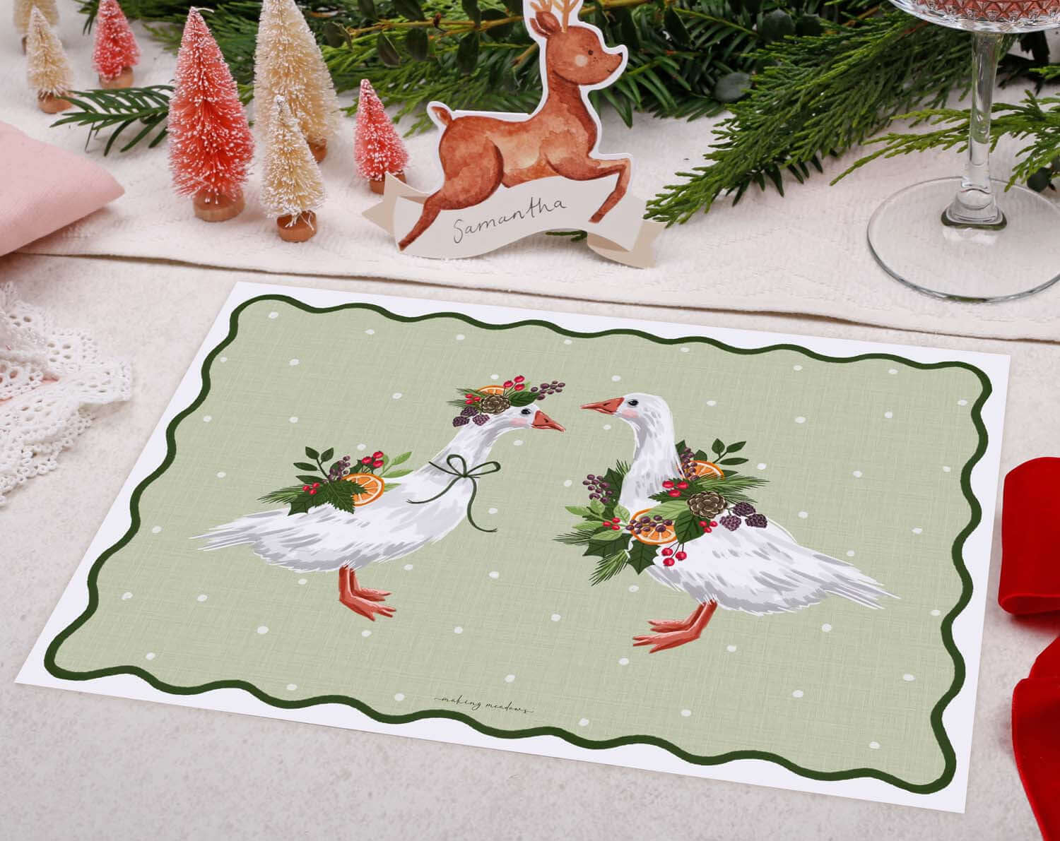 Goose Christmas Placemats designed by Making Meadows