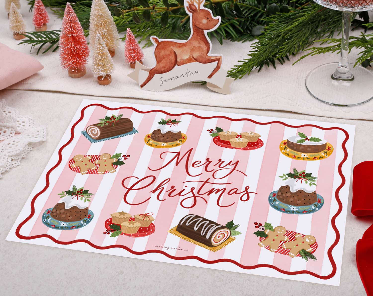 Pink Food Christmas Placemats designed by Making Meadows