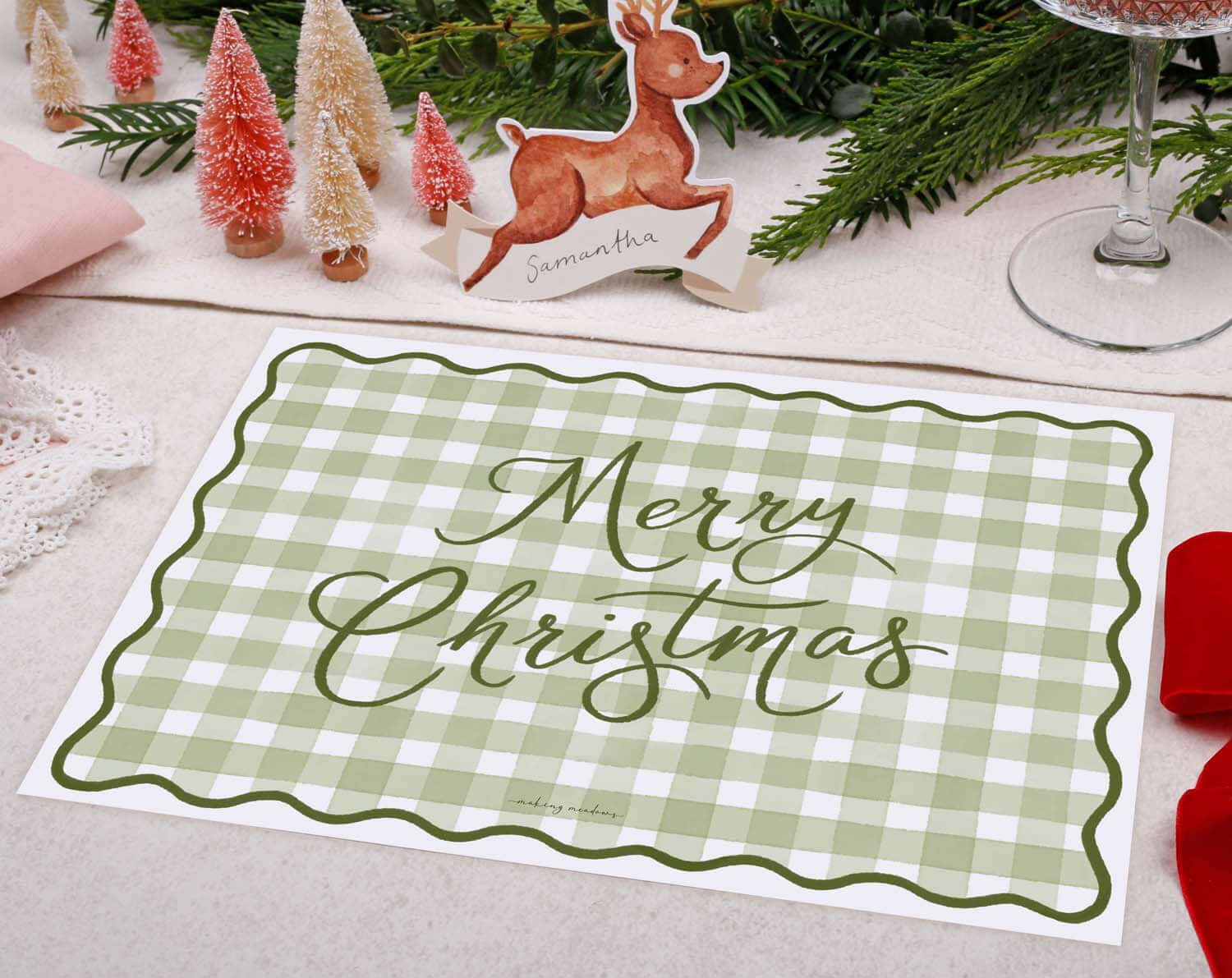 Green Gingham Christmas Placemats designed by Making Meadows