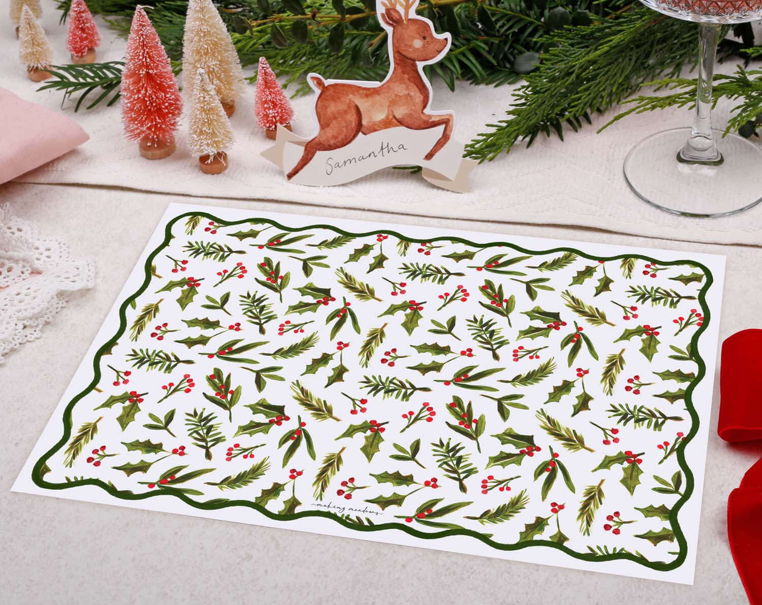 Holly Christmas Placemats designed by Making Meadows