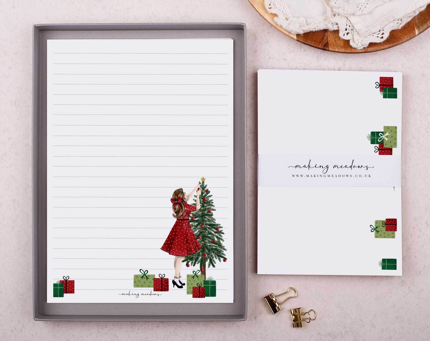 Christmas Tree A5 Writing Paper & Envelope Set. Stationery designed by Making Meadows