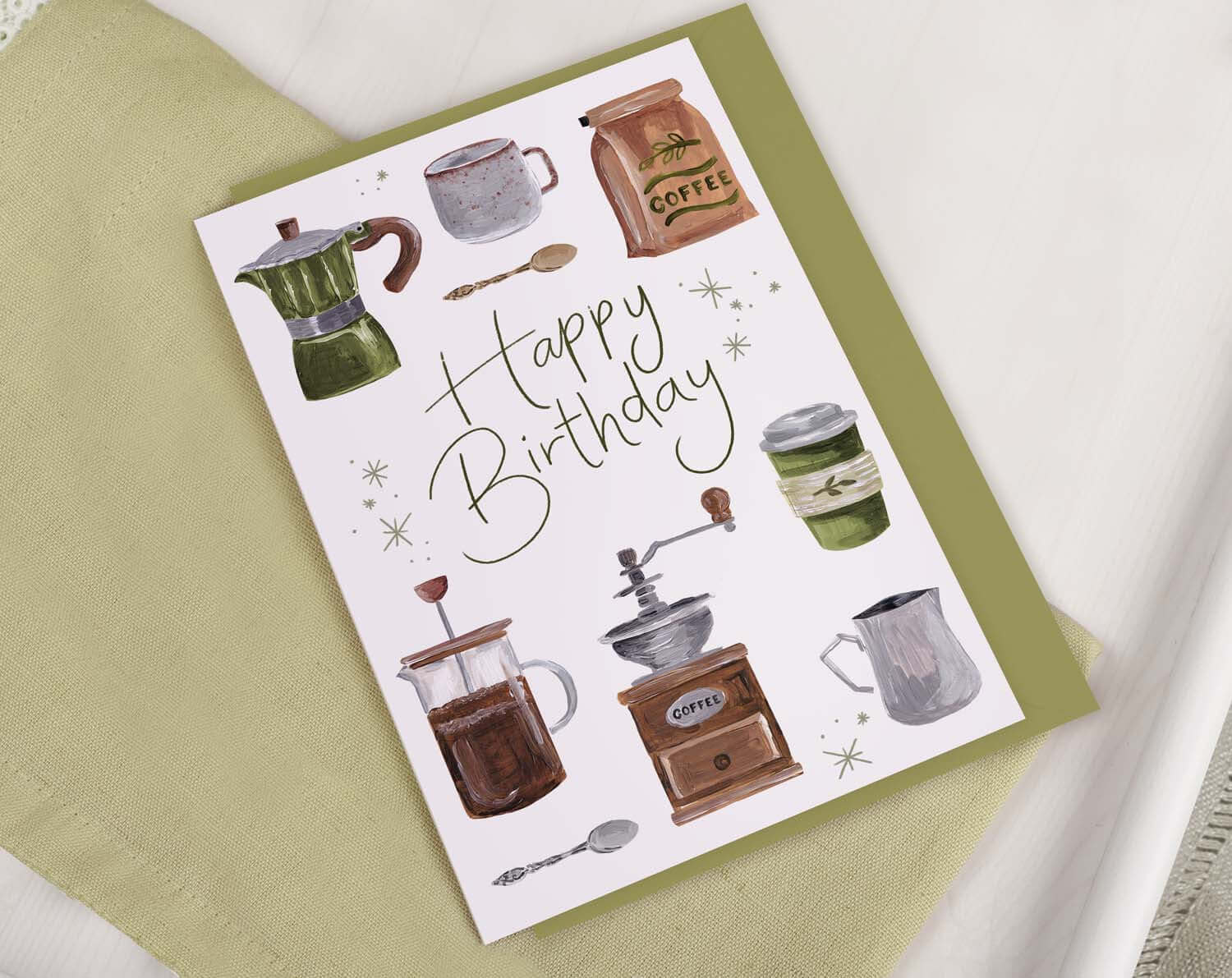 Coffee Brewing Birthday Card. Greeting & Note Cards designed by Making Meadows