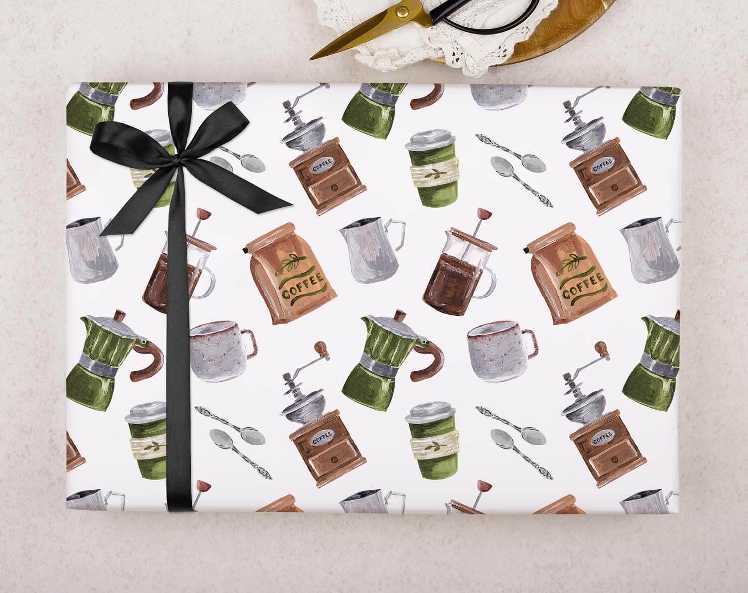 Coffee Brewing Wrapping Paper. Wrapping Paper designed by Making Meadows