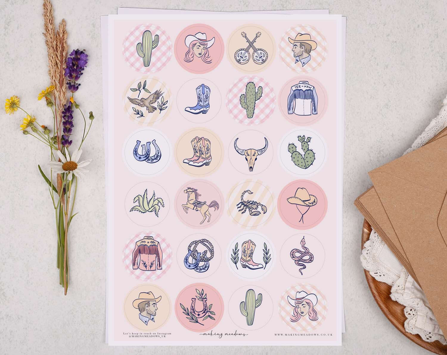 Cowgirl Sticker Sheet. Decorative Stickers designed by Making Meadows