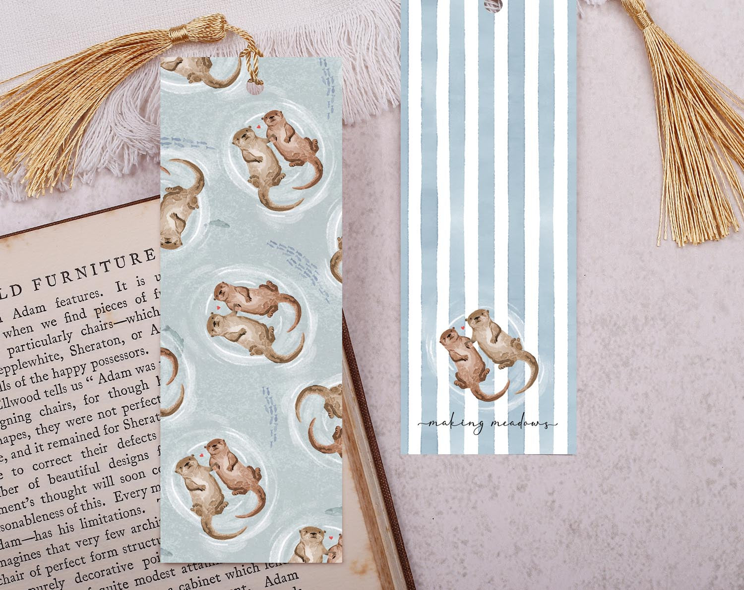 Cute Otter Bookmark With Tassel. Bookmarks designed by Making Meadows