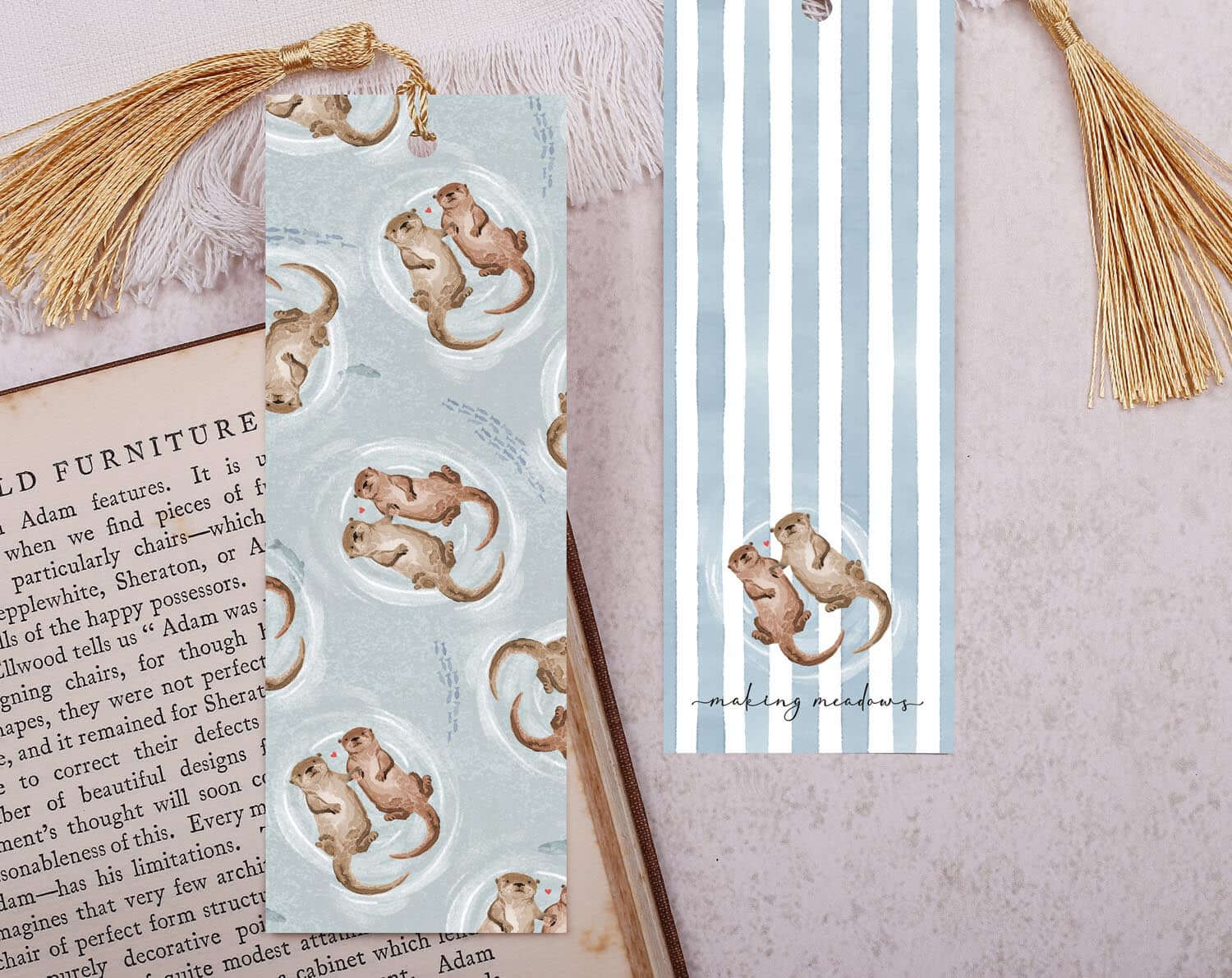Cute Otter Bookmark With Tassel. Bookmarks designed by Making Meadows