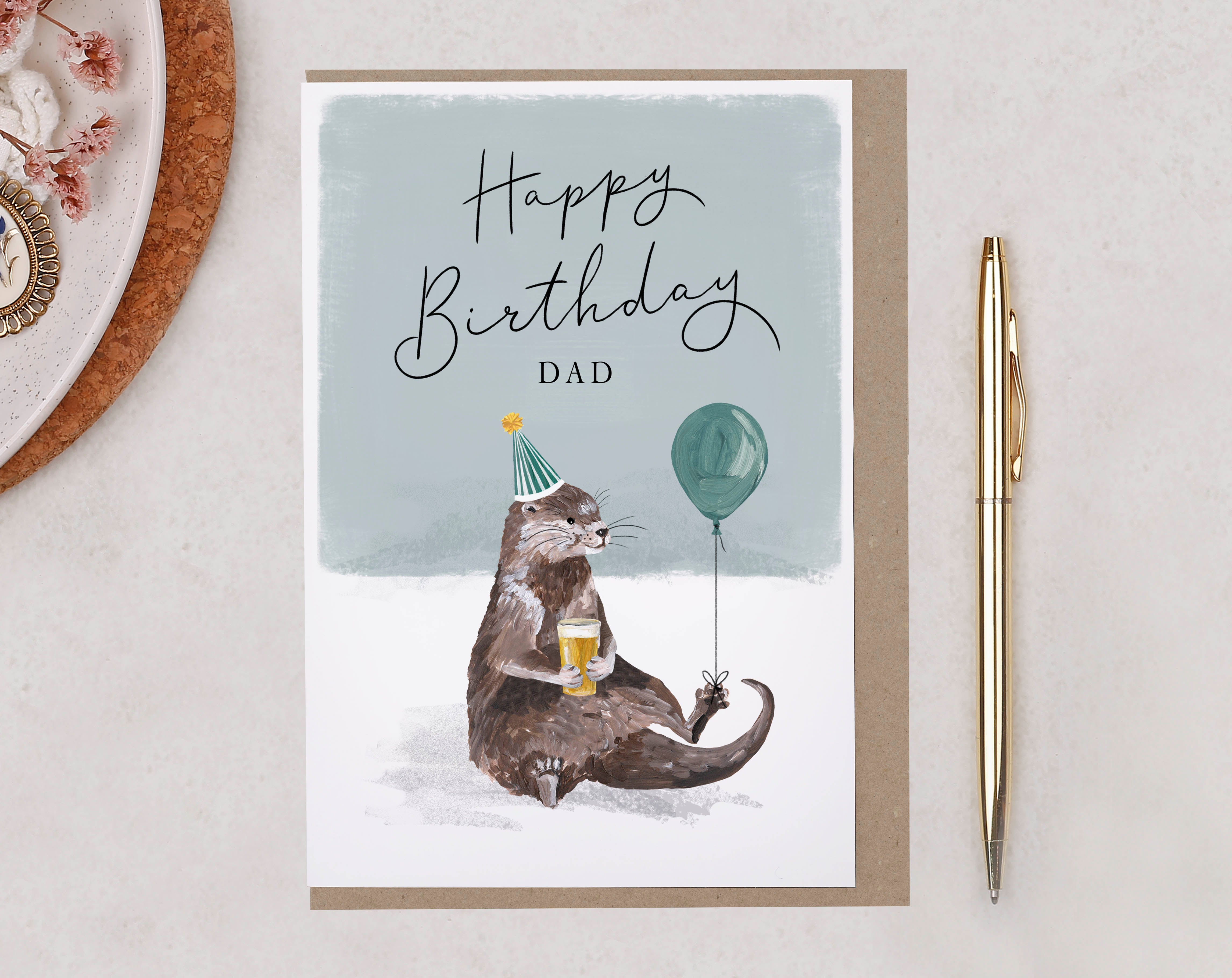 Dad Happy Birthday Otter Card. Greeting & Note Cards designed by Making Meadows