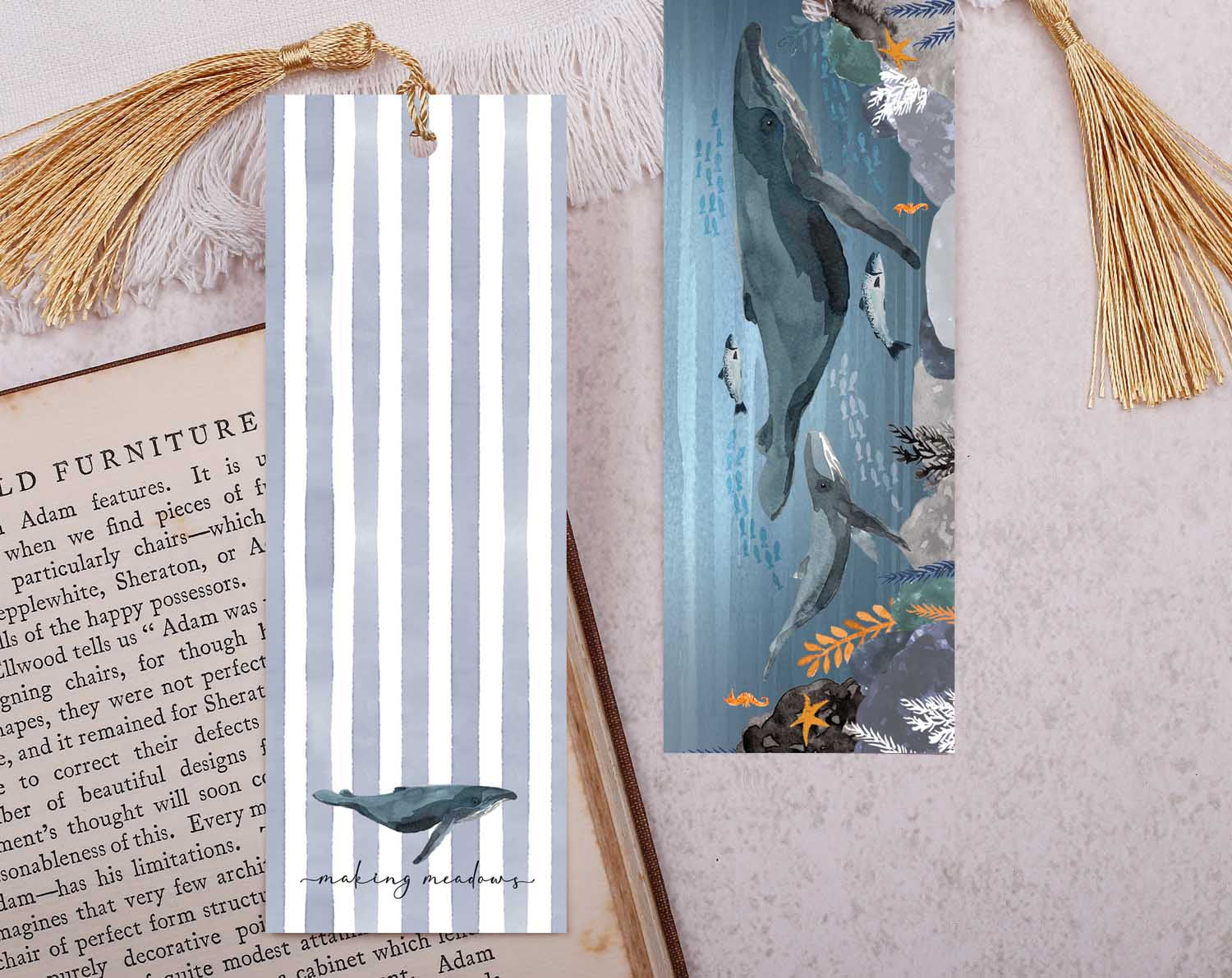Deep Sea Whale Bookmark With Tassel. Bookmarks designed by Making Meadows